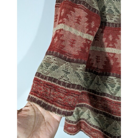 Lauren by Ralph Lauren Red Tan Southwest Aztec Linen Cotton Knit Sweater Size L - Picture 3 of 5